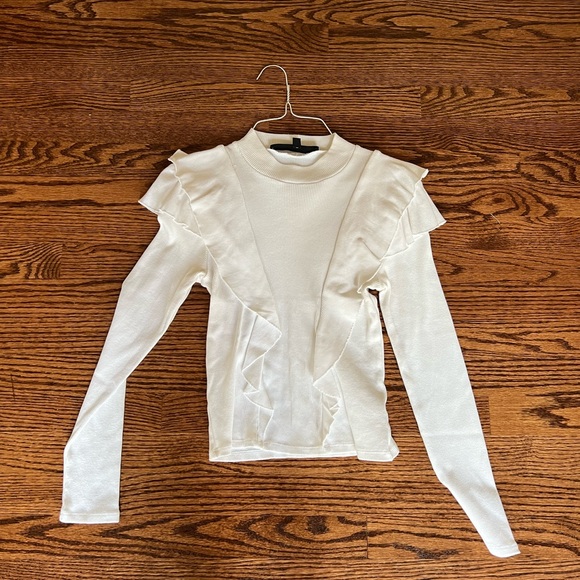 VERONICA BEARD Dawson Ruffle Long-Sleeve Tee White Size XS - Picture 3 of 5